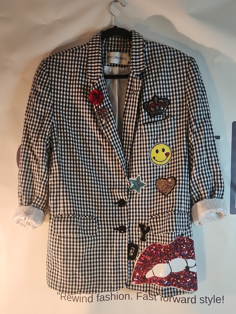 JH Collectibles Black & White Gingham Embellished Blazer